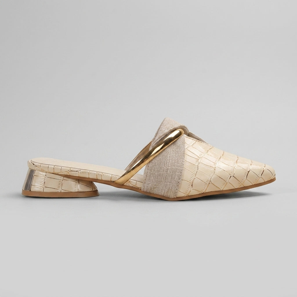 Women's Pointed Toe Slide Flats with Metallic Ring Strap