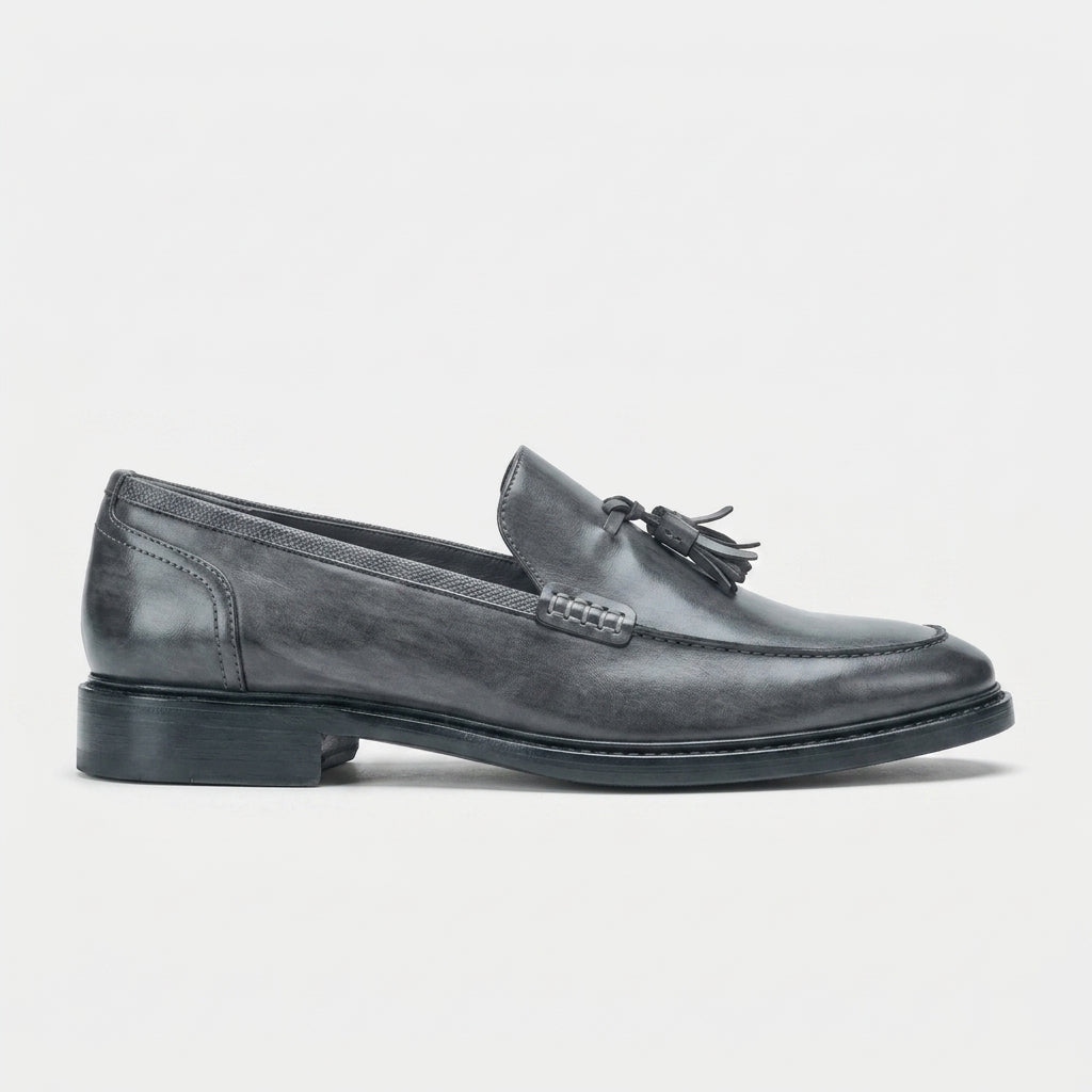 Men's Leather Tassel Loafers with Pointed Toe and Slip-On Fit