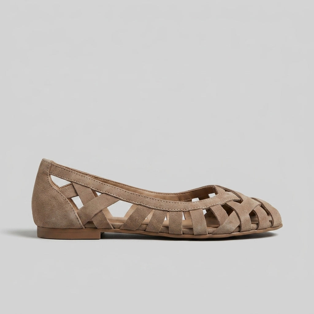 Women's Woven Peep Toe Flats with Cutout Strap Design