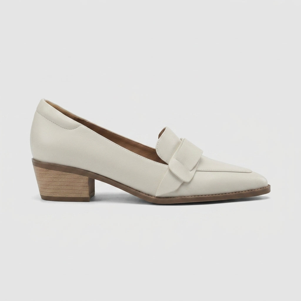 Women's Pointed Toe Sheepskin Loafers with Chunky Heel