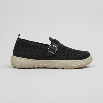 Women's Flats - Mesh Knit Mary Jane Buckle Strap Slip-On