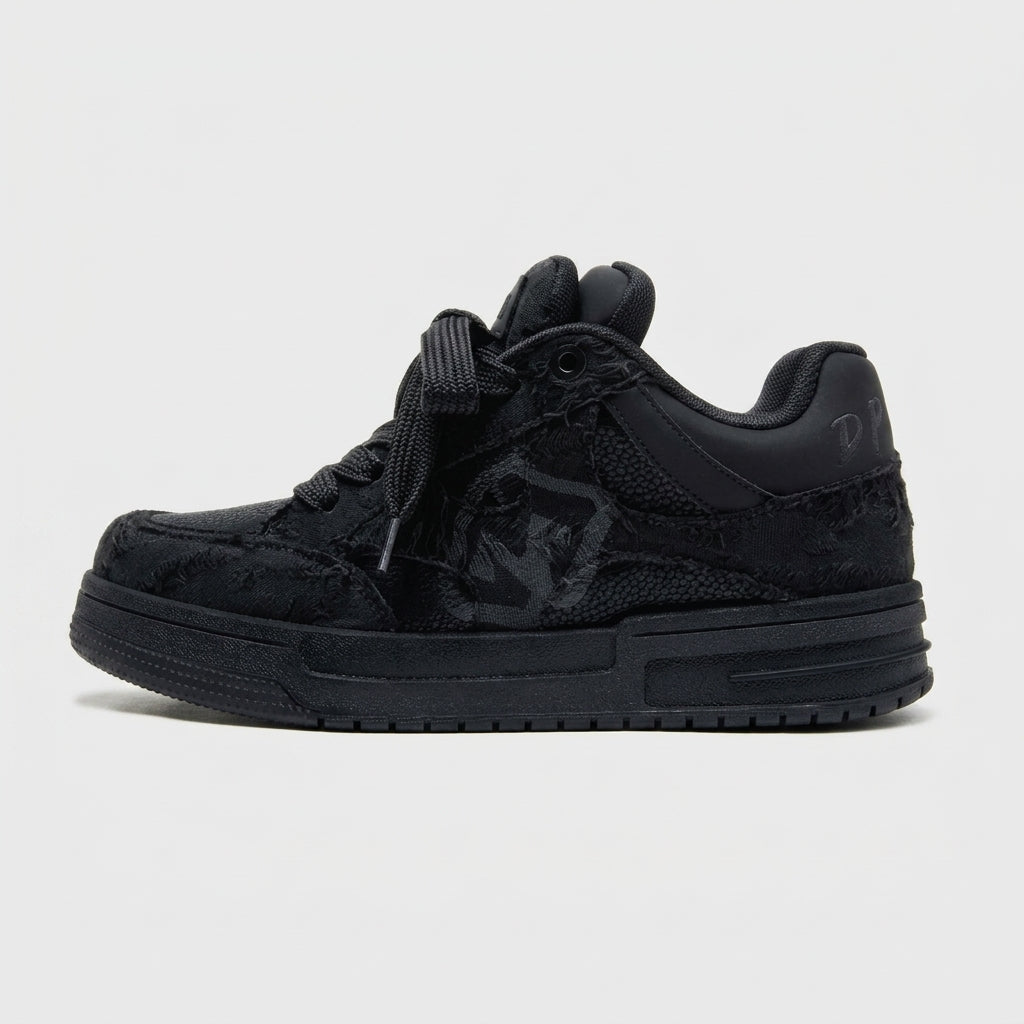 Women's Low-Top Sneakers with Distressed Textile Panels