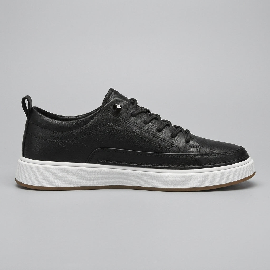 Men's Sneakers Leather Lace-Up Low-Top White Sole