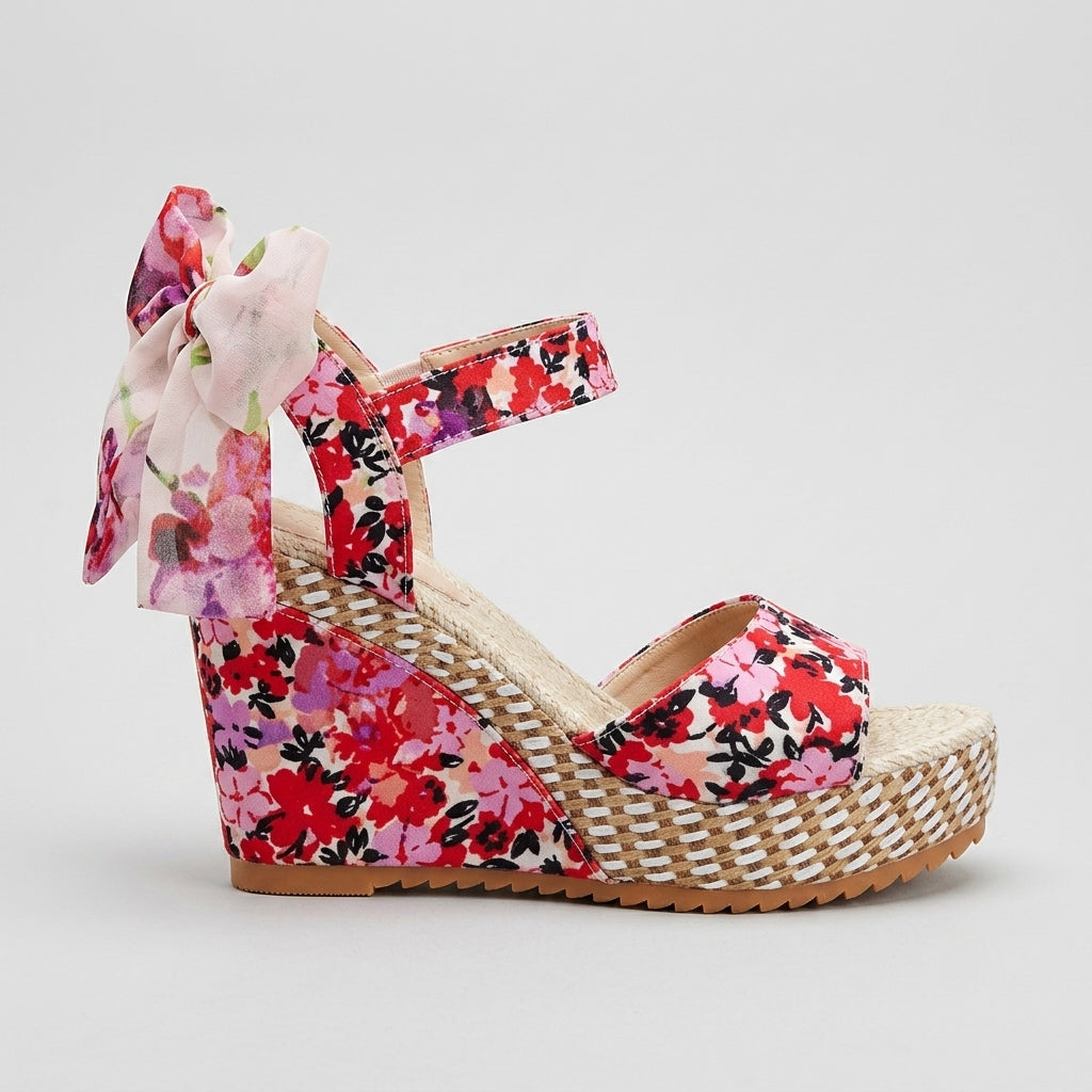 Women's Espadrille Wedge Sandals with Ankle Tie Bow