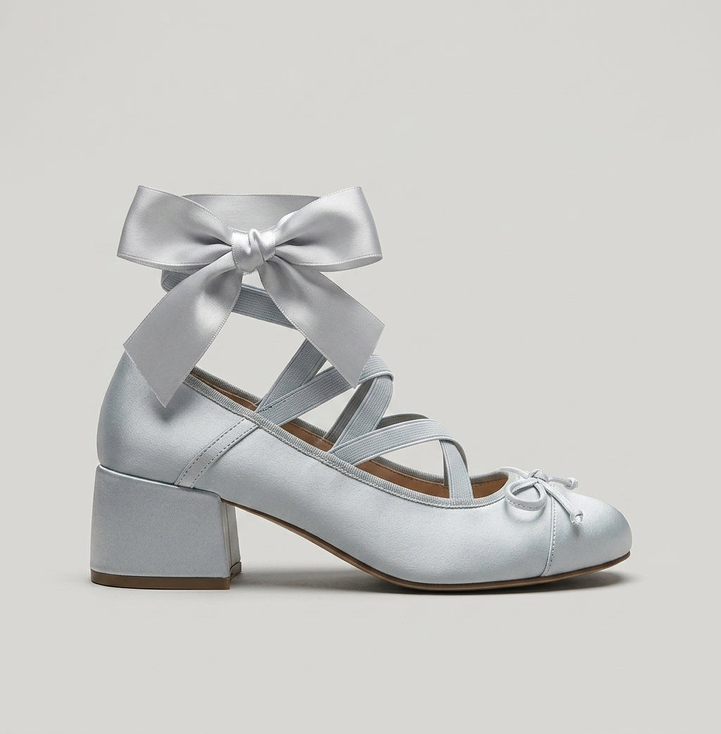 Women's Heels Satin Block Heel Square Toe Ribbon Lace-Up Bow