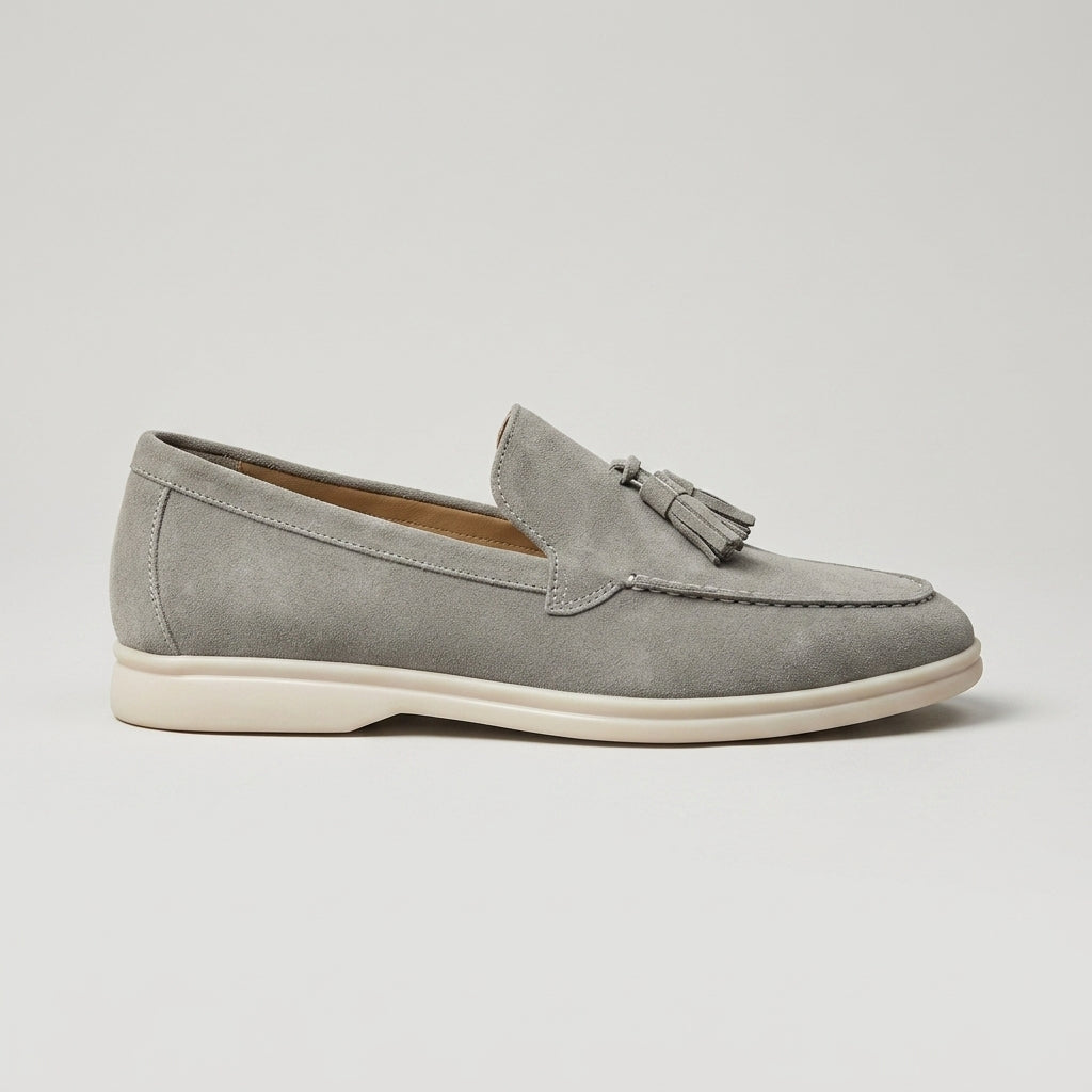 Men's Tassel Loafers Slip-On Suede Moc-Toe White Sole