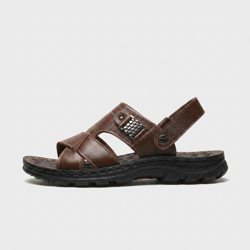 Men’s Open-Toe Strap Sandals with Adjustable Ankle Strap - Textured Sole