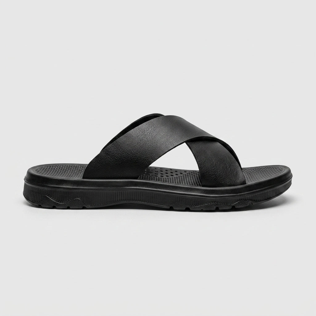 Men's Open Toe Crisscross Slide Sandals with Textured Footbed