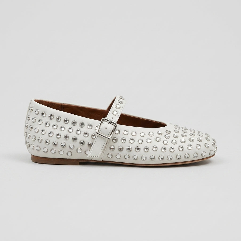 Women's Mary Jane Studded Crystal Embellished Ballet Flats
