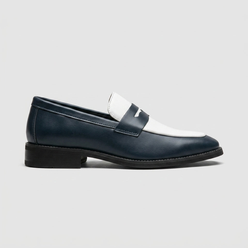 Men's Penny Loafers - Slip-On Rounded Toe with Contrast Panel