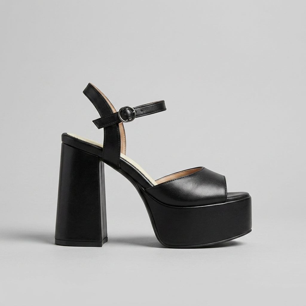 Women's Platform Heels Quilted Ankle Strap Block Heel Sandals
