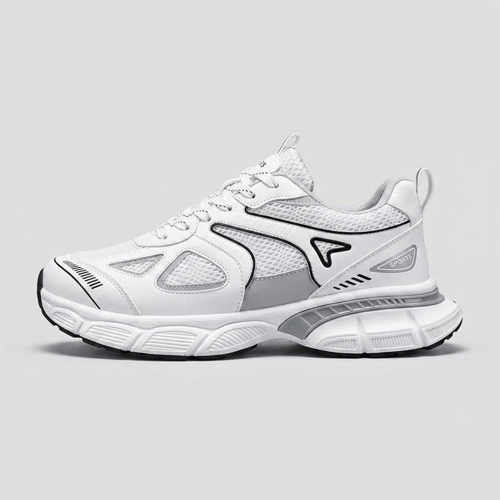 Men's Chunky Lace-Up Sneakers with Perforated Mesh Upper and Rubber Sole