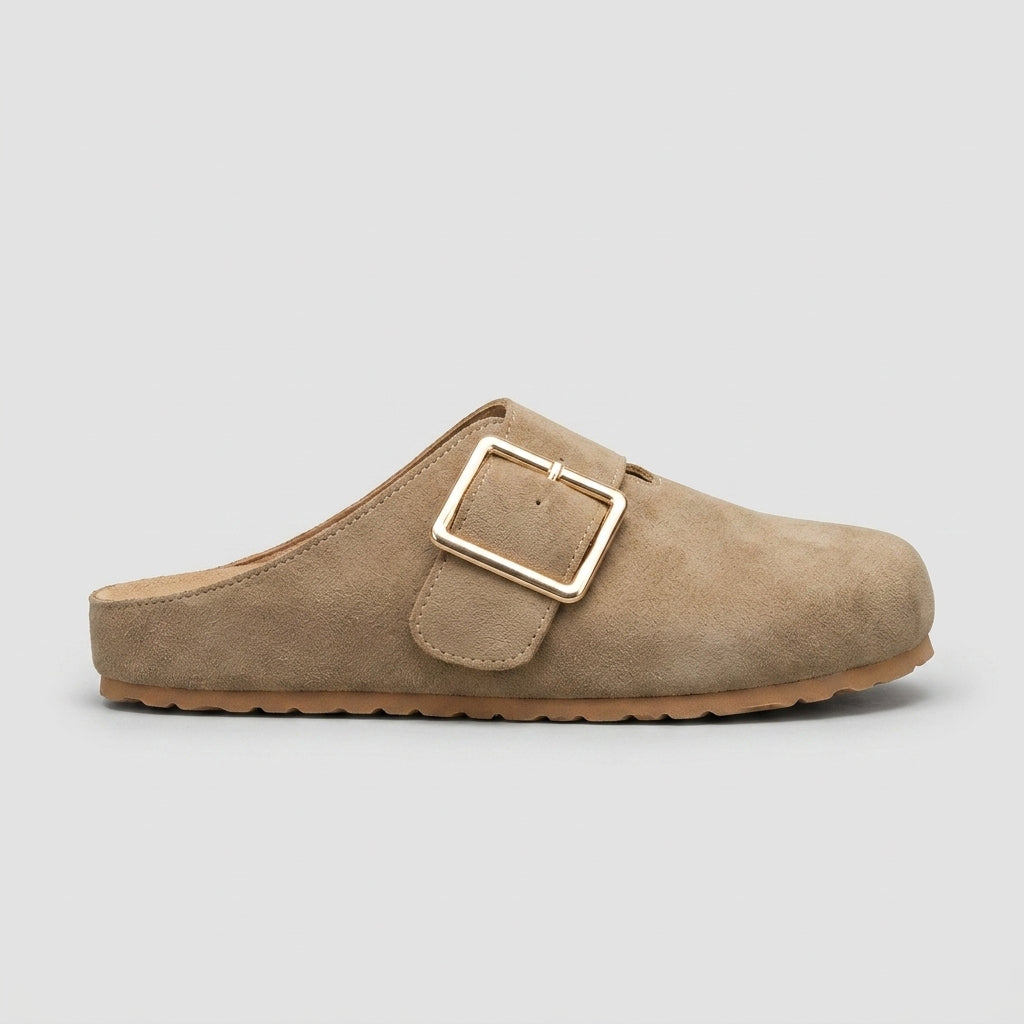 Women's Slip-On Mules Round Toe Buckle Strap Flat Sole