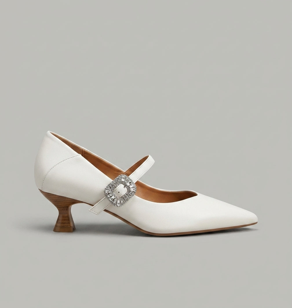 Women's Mary Jane Heels - Pointed Toe - Kitten Heel - Buckle Strap