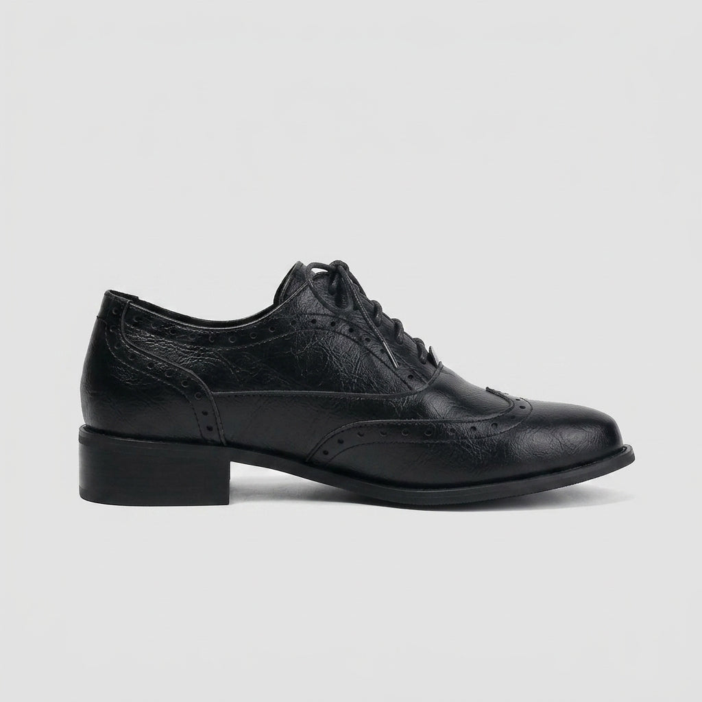 Women's Wingtip Brogue Oxford Shoes with Lace-Up and Low Block Heel