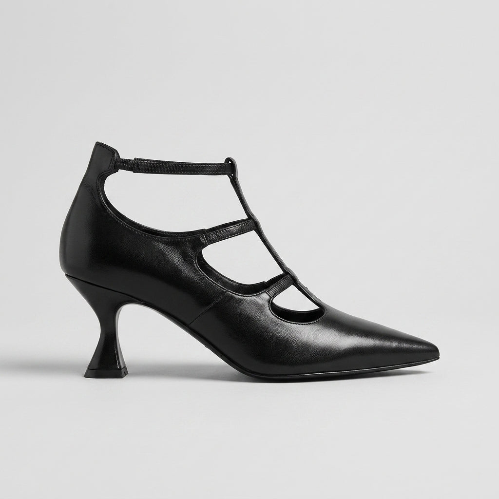 Women's Heels - Pointed Toe - Kitten Heel - Ankle Strap Cutout