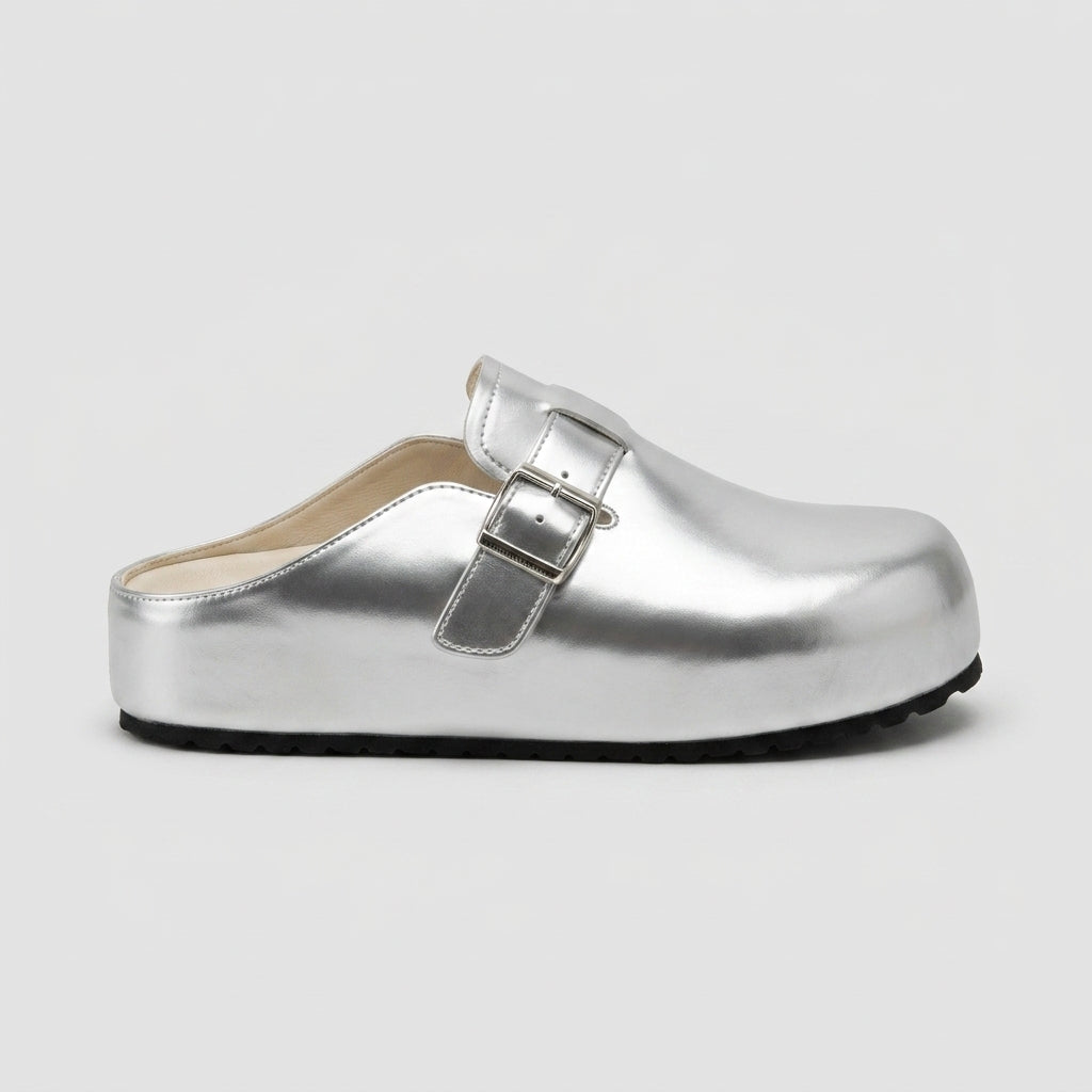 Women's Closed Toe Buckle Mules with Platform Sole