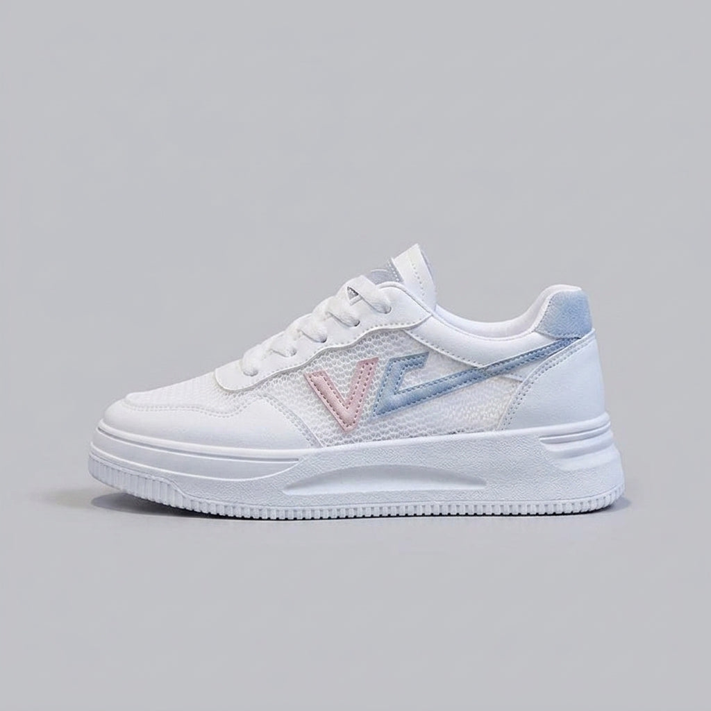 Women's Low-Top Mesh Platform Sneakers - Lace-Up - Logo Detail
