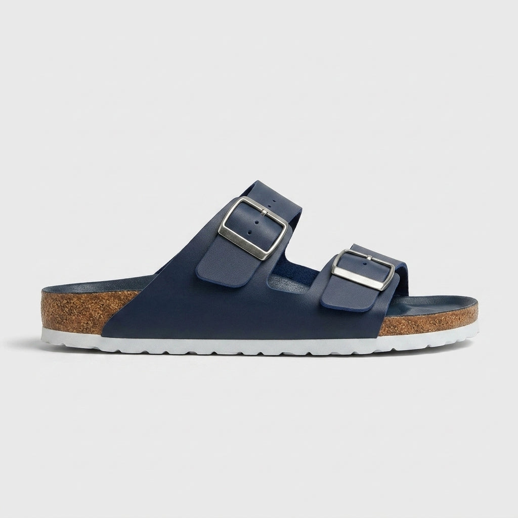 Men's Sandals Double Buckle Cork Footbed Flat Slides