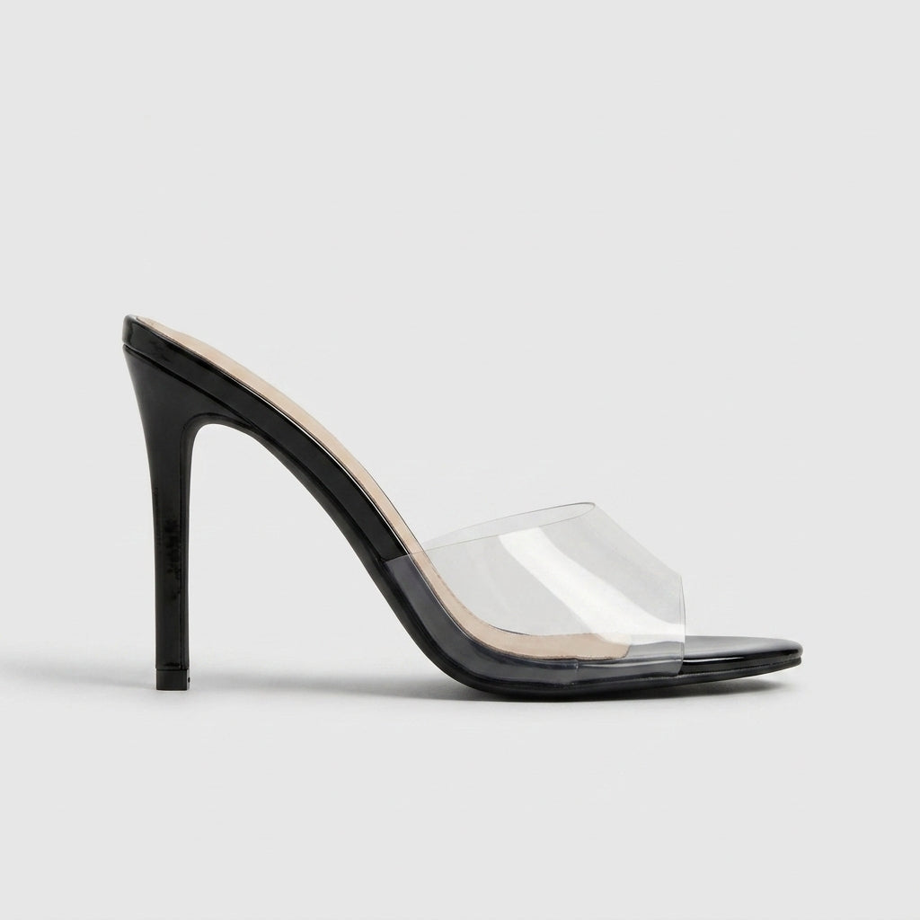 Women's Pointed Toe Clear Strap PVC High Stiletto Heel Mules