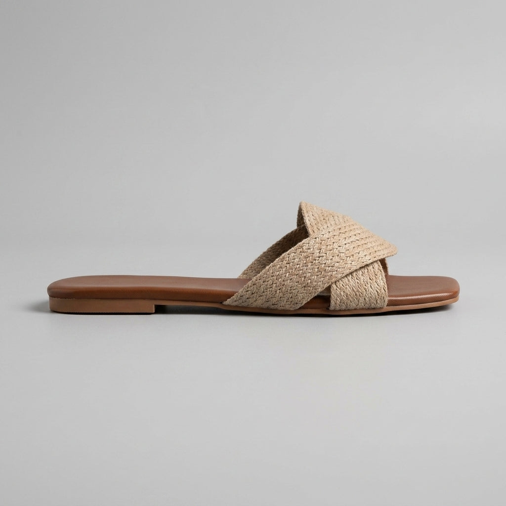 Women's Square Toe Slide Sandals with Twisted Knot Strap