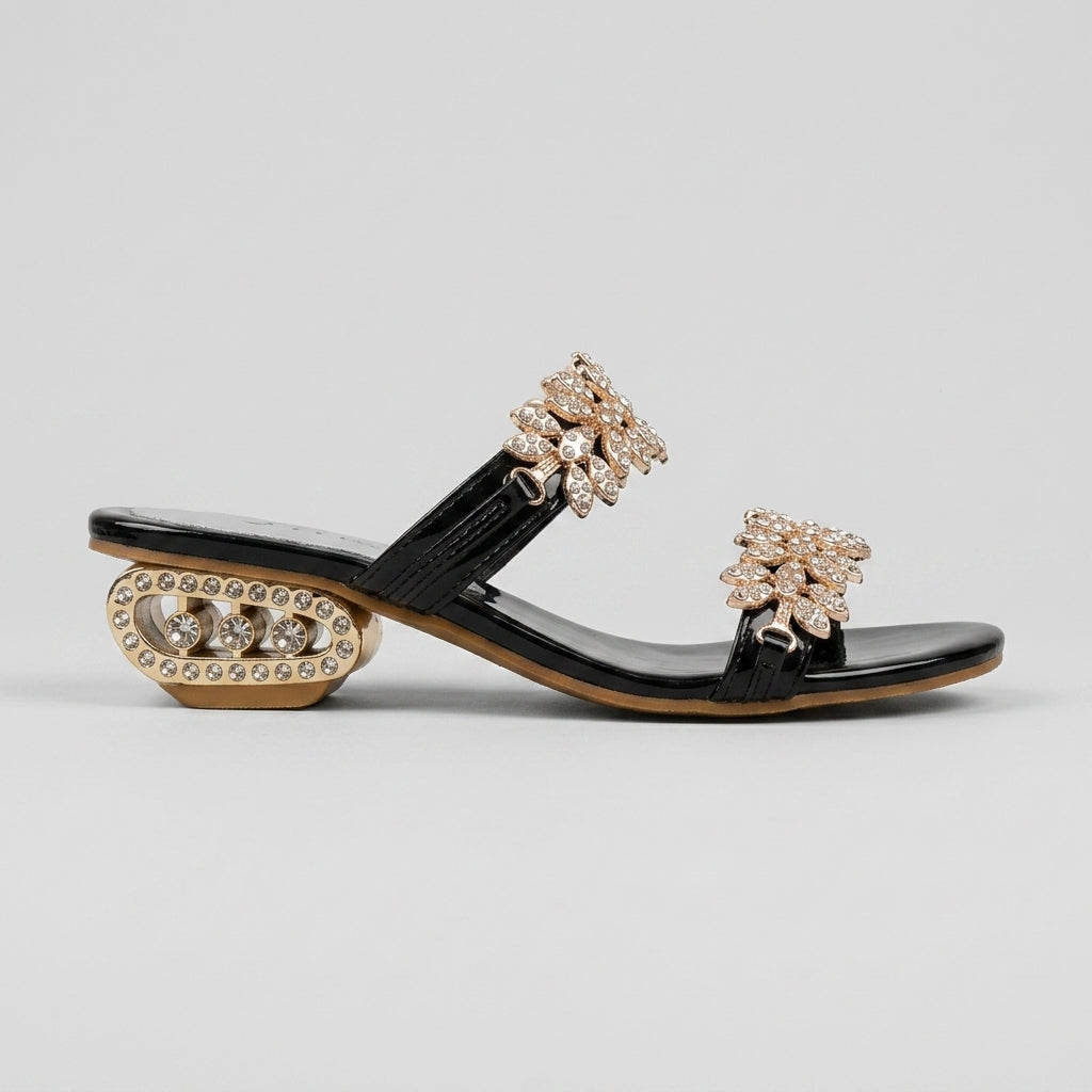 Women's Heels Open-Toe Embellished Strap Block Heel Slide Sandals