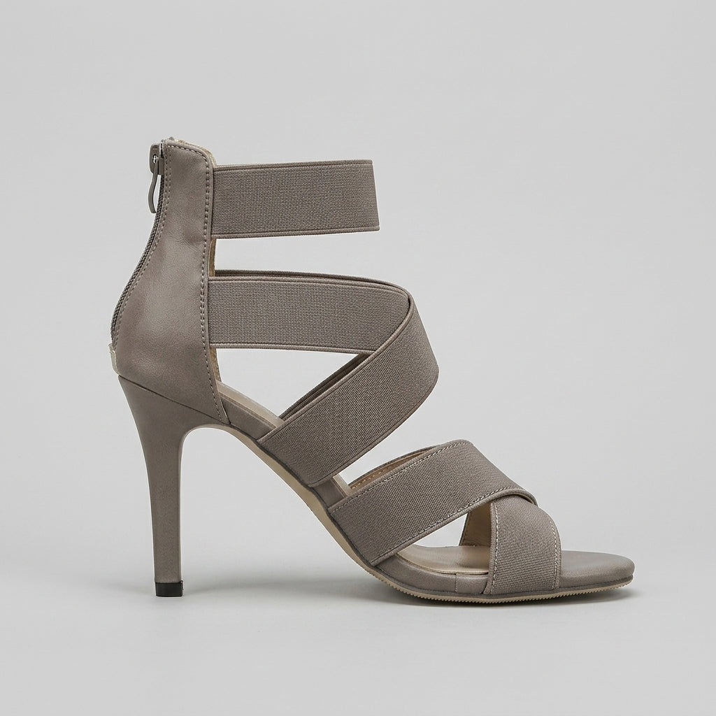 Women's Heels Open-Toe Stiletto Crisscross Elastic Straps Zip