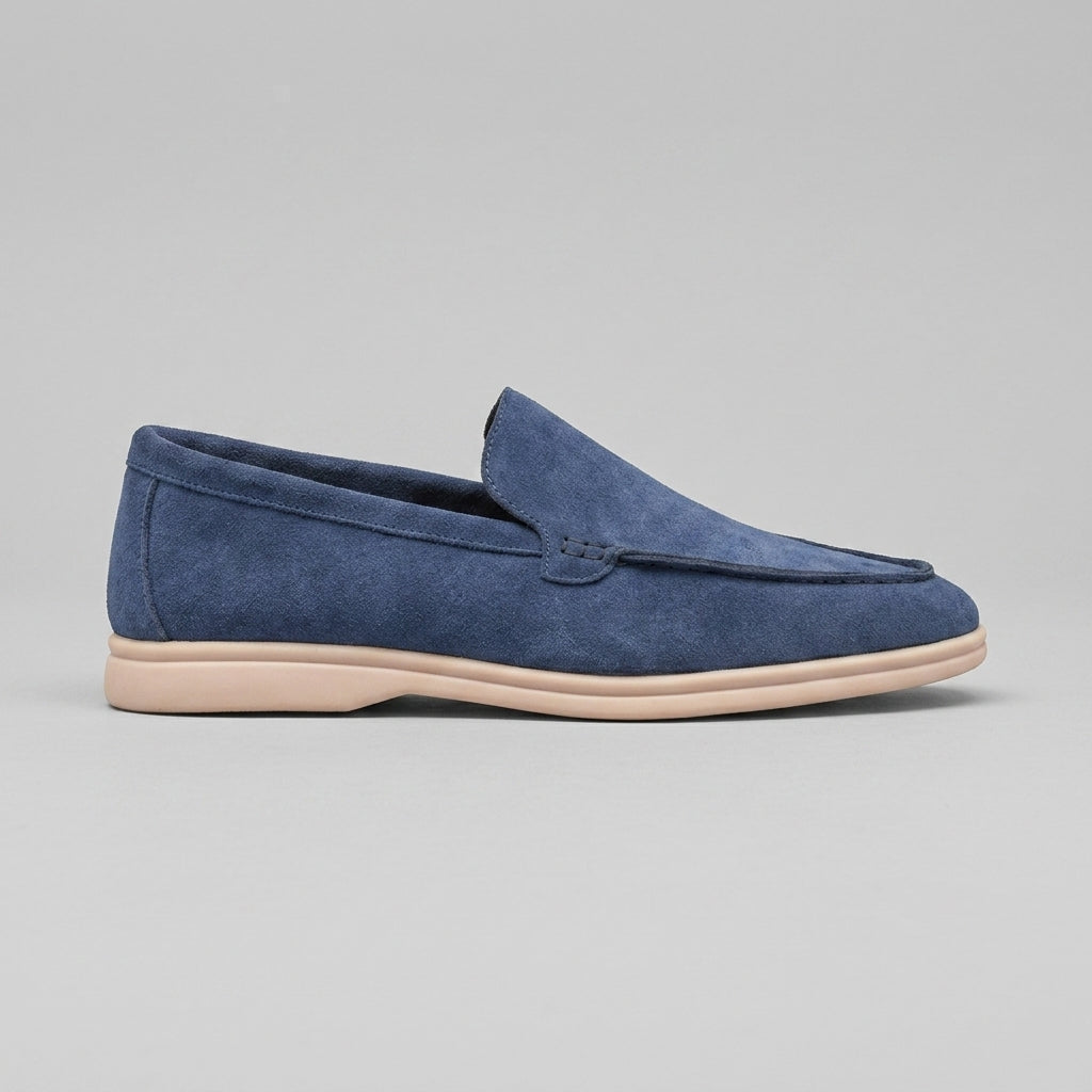 Men's Suede Slip-On Loafers with Apron Toe and Contrast Sole