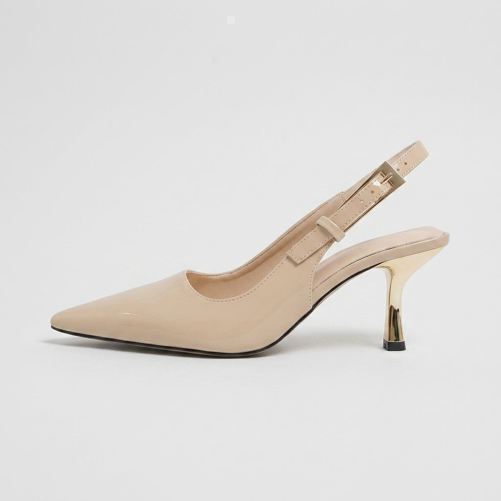 Women's Glossy Cutout Slingback Heels Patent Pointed-Toe Flared-Heel Pumps