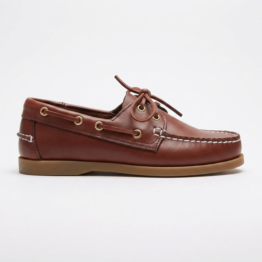 Men's Leather Lace-Up Boat Shoes - Moccasin Toe - Two-Tone Leather