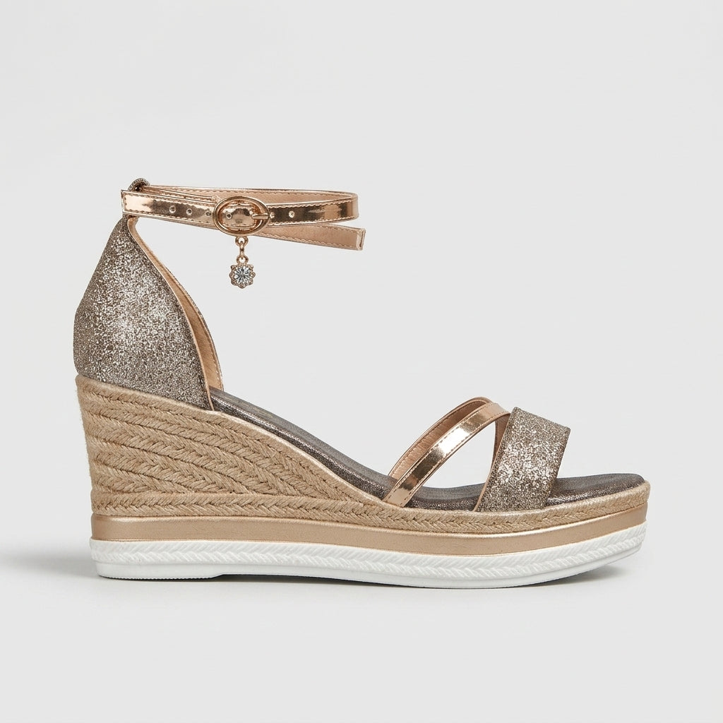 Women's Wedges Glitter Platform Espadrille Ankle Strap Sandals