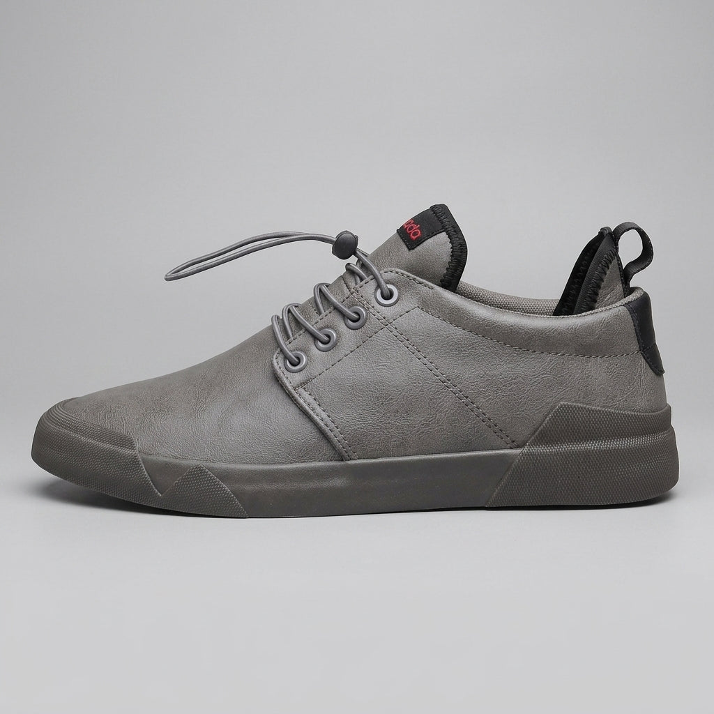 Men's Lace-Up Leather Casual Sneakers - Low Top - Round Toe - Flat Sole