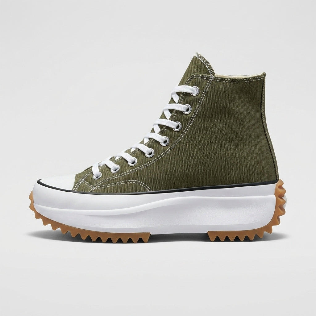 Women's Platform High Top Sneakers – Lace-Up Canvas - Serrated Sole