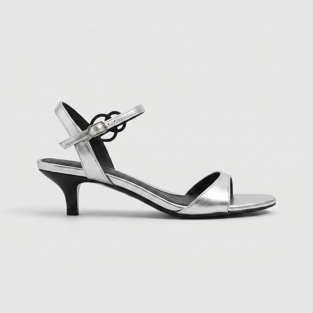 Women's Kitten Heels - Open Toe Sandals - Single Band - Ankle Strap Buckle
