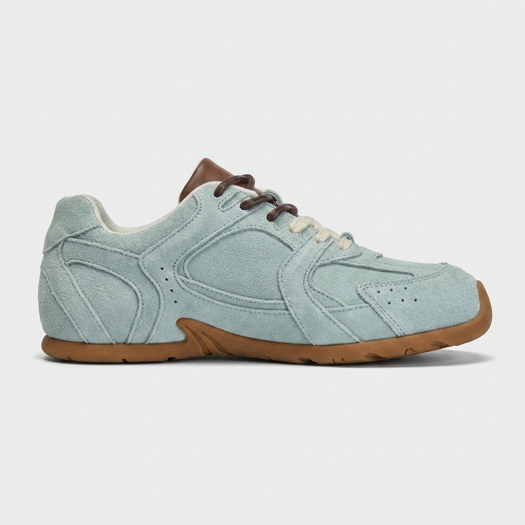 Women's Retro Lace-Up Sneakers - Mixed Material Low-Top
