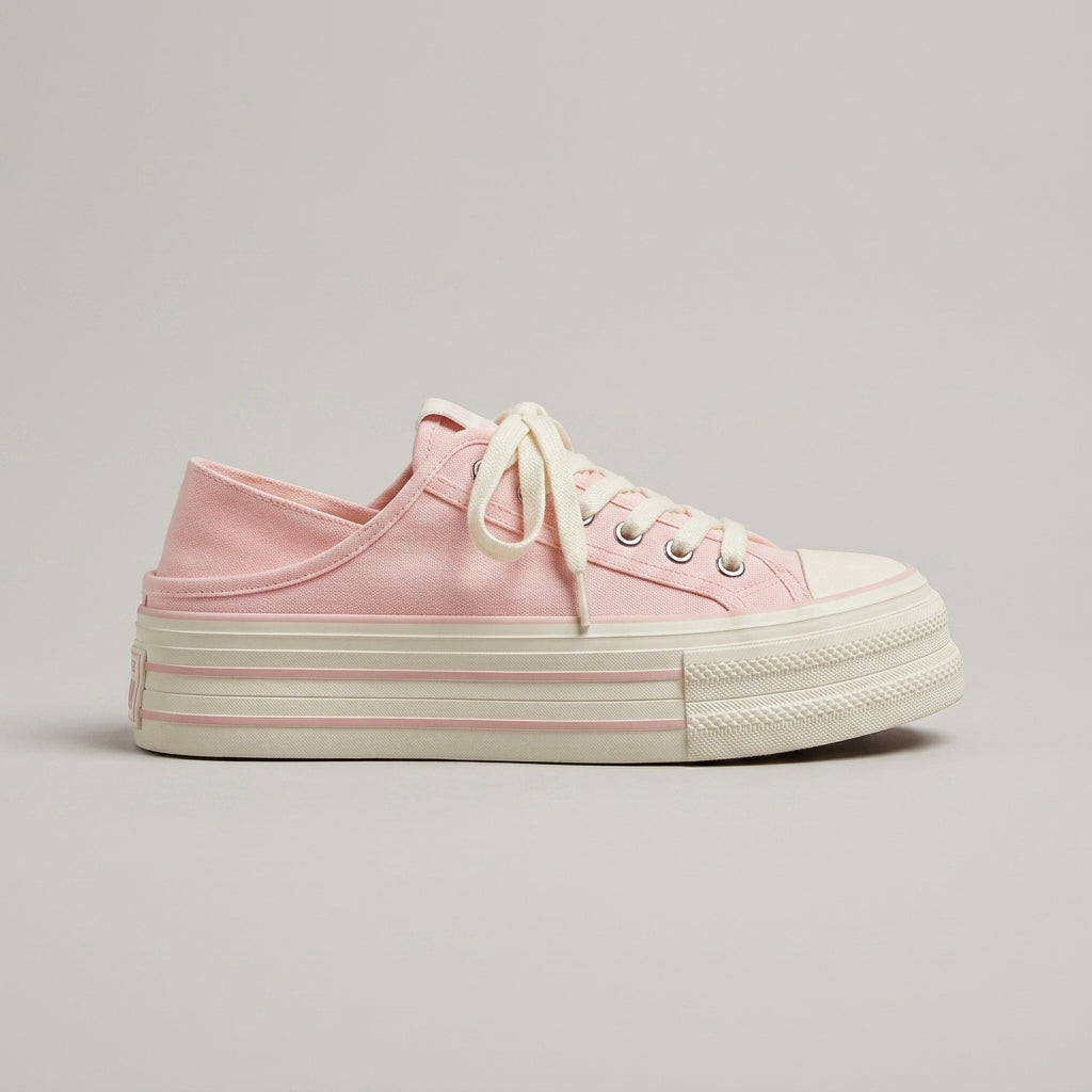Women's Platform Sneakers Satin Ribbon Laces Layered Sole