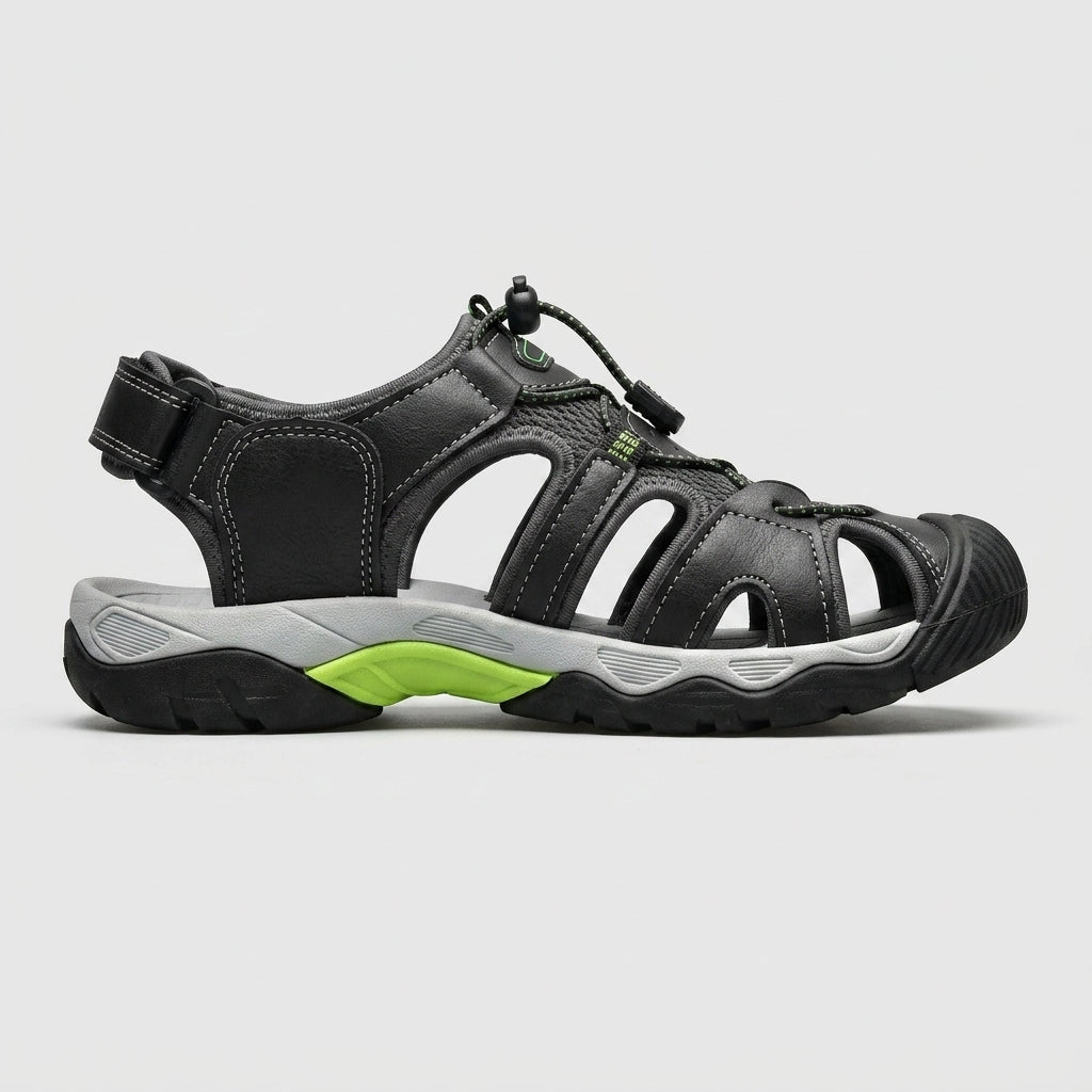 Men's Sandals Leather Strappy Hook-and-Loop Closure Rubber Sole