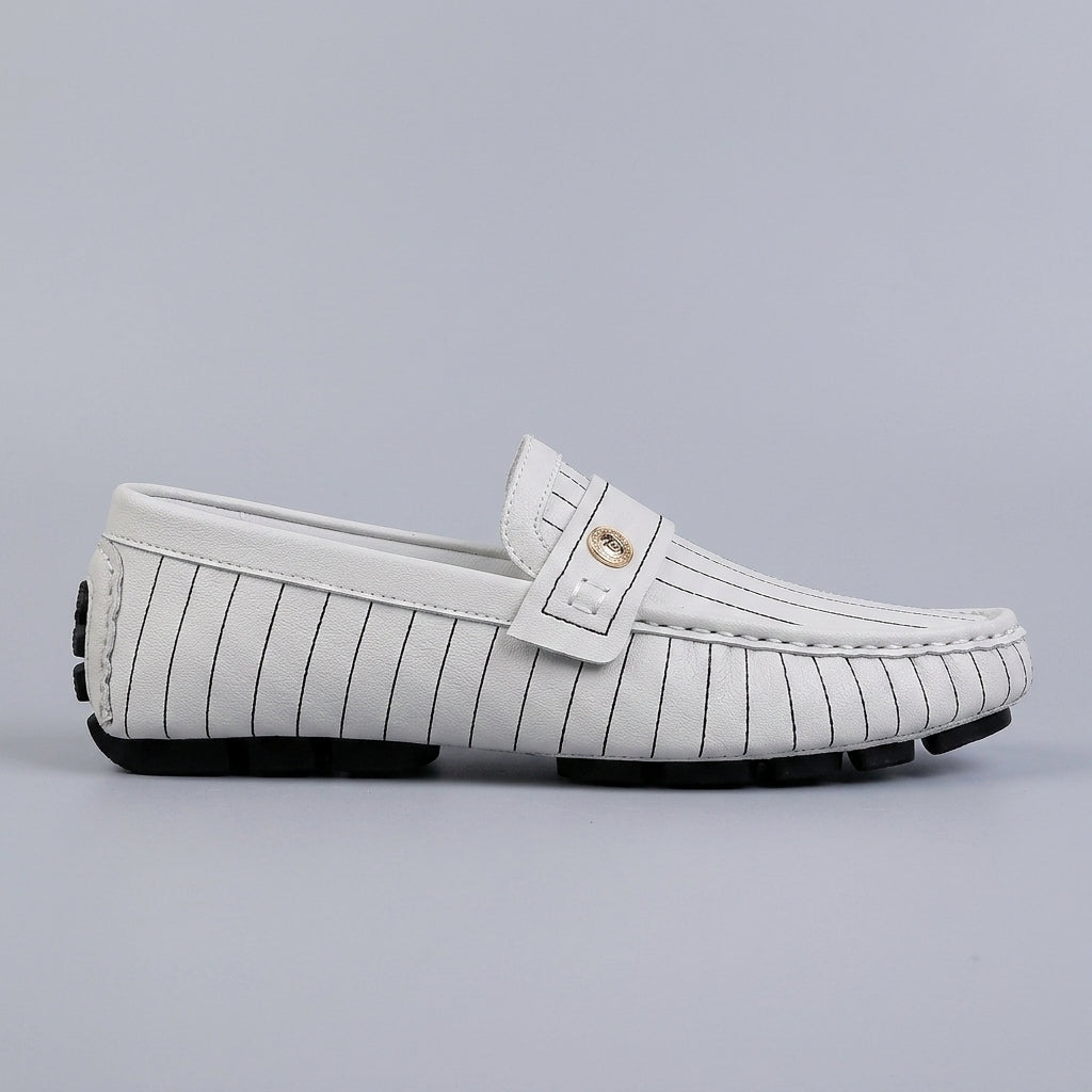 Men's Leather Penny Loafers Slip-On Moccasins - Pinstripe Pattern