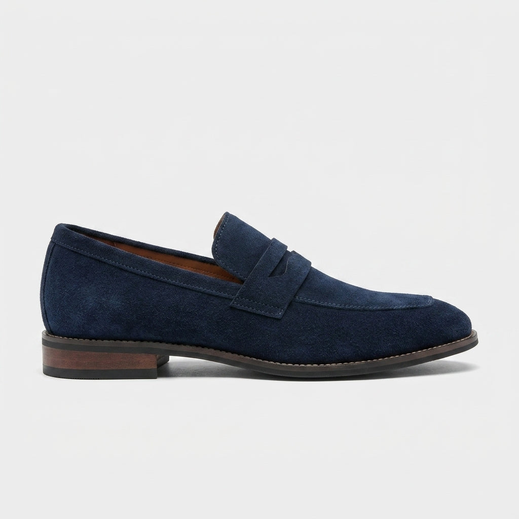 Men's Penny Loafers Suede Leather Slip-On Rounded Toe