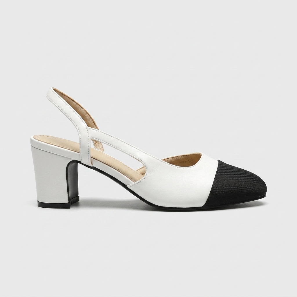 Women's Slingback Pumps with Block Heel and Squared Toe