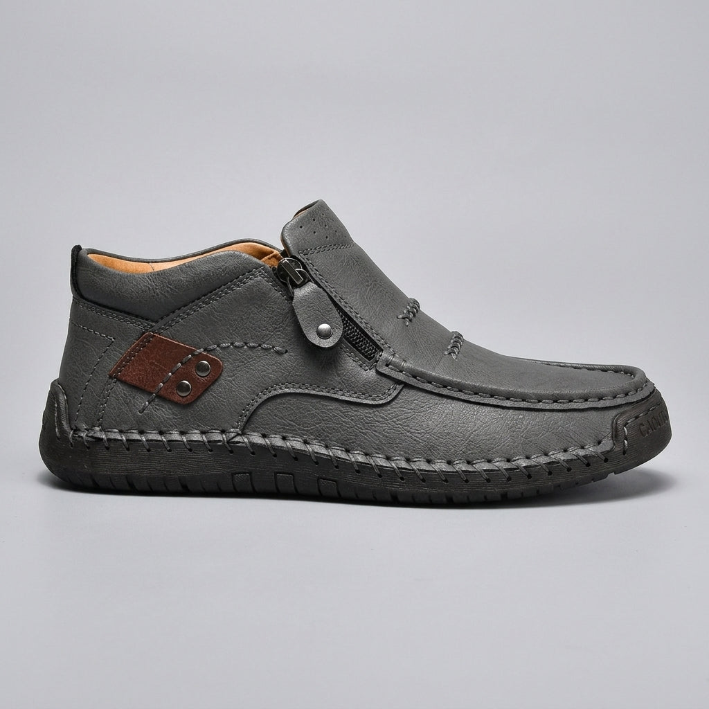 Men's Zip-Up Mocktoe Ankle Boots with Hand-Stitched Moc Toe