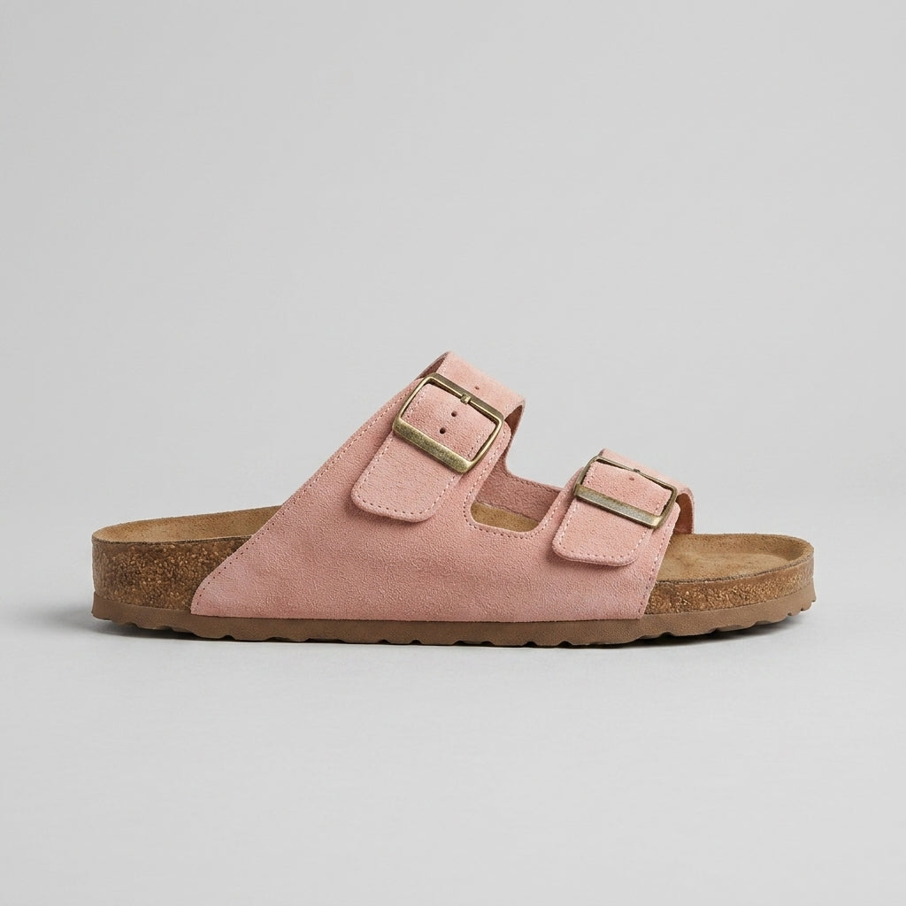 Women's Sandals Double Buckle Open-Toe Cork Footbed Flat