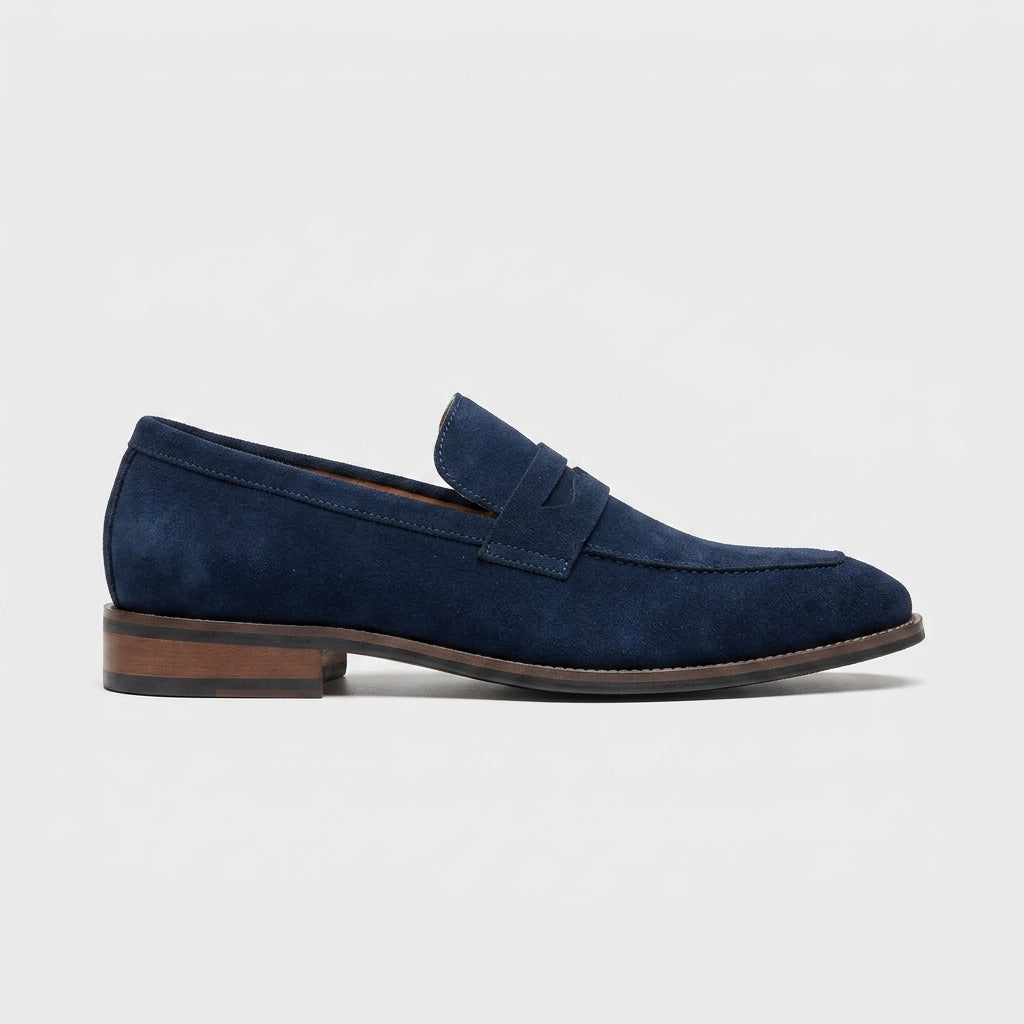 Men's Penny Loafers Suede Slip-On Low Block Heel