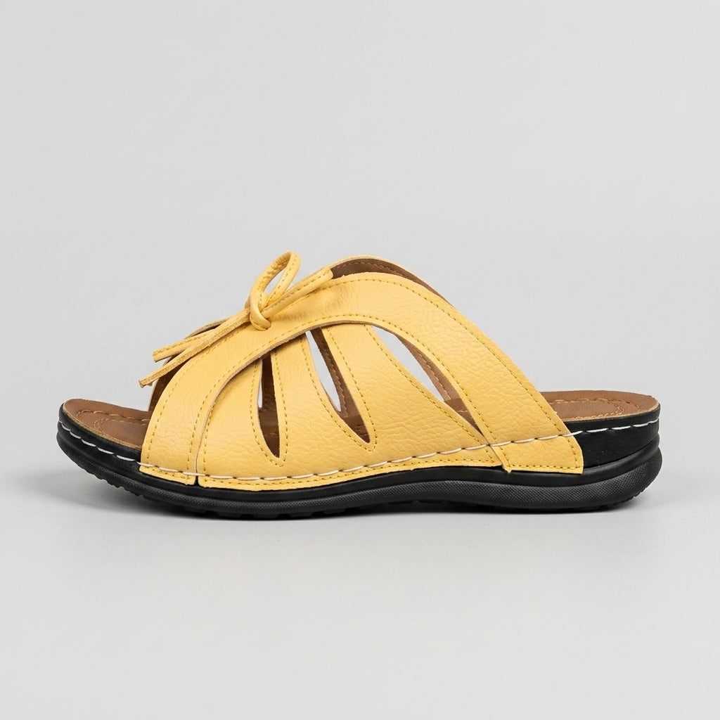 Women's Cut-Out Bow Tie Flat Sandals - Open Toe - Slip-On