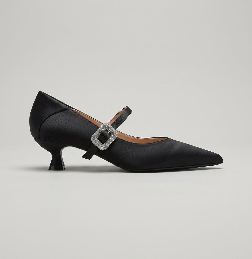 Women's Mary Jane Heels - Pointed Toe - Kitten Heel - Buckle Strap