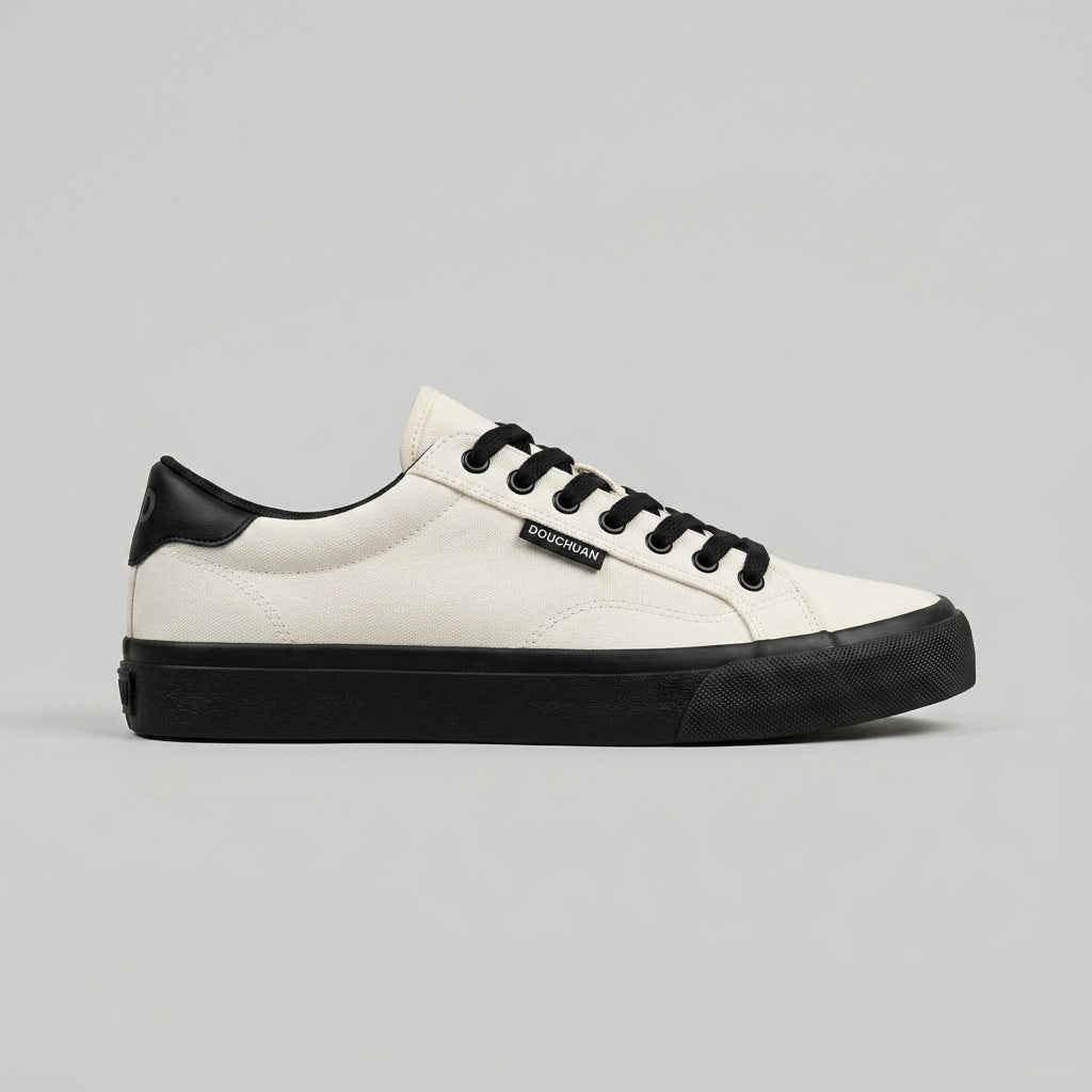 Men's Low-Top Sneakers - Lace-Up Canvas - Ribbed Sole