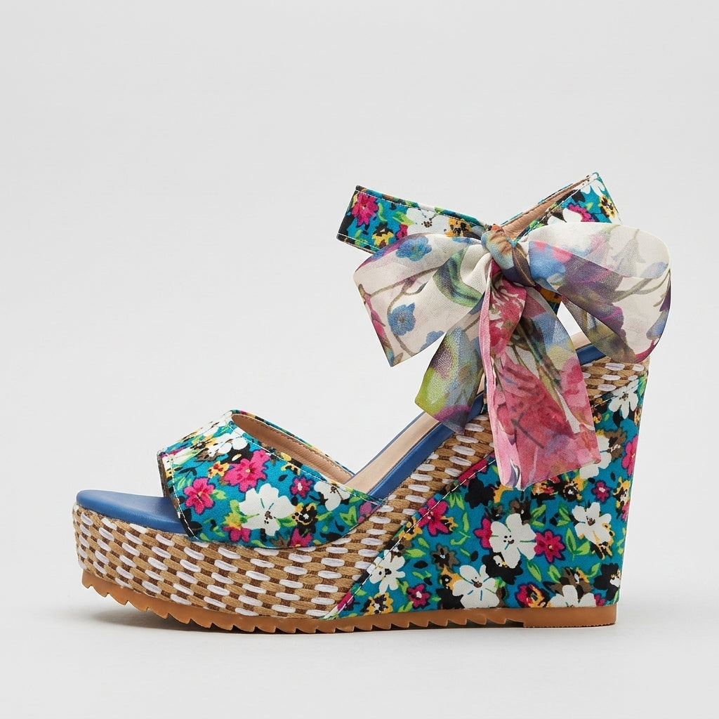 Women's Espadrille Wedge Sandals with Ankle Tie Bow