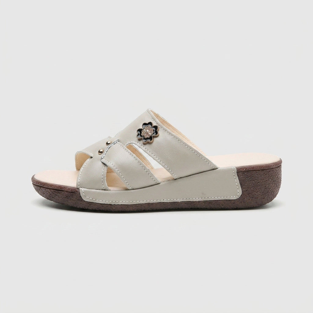 Women's Sandals Slide Open-Toe Wide Crossover Straps Flat