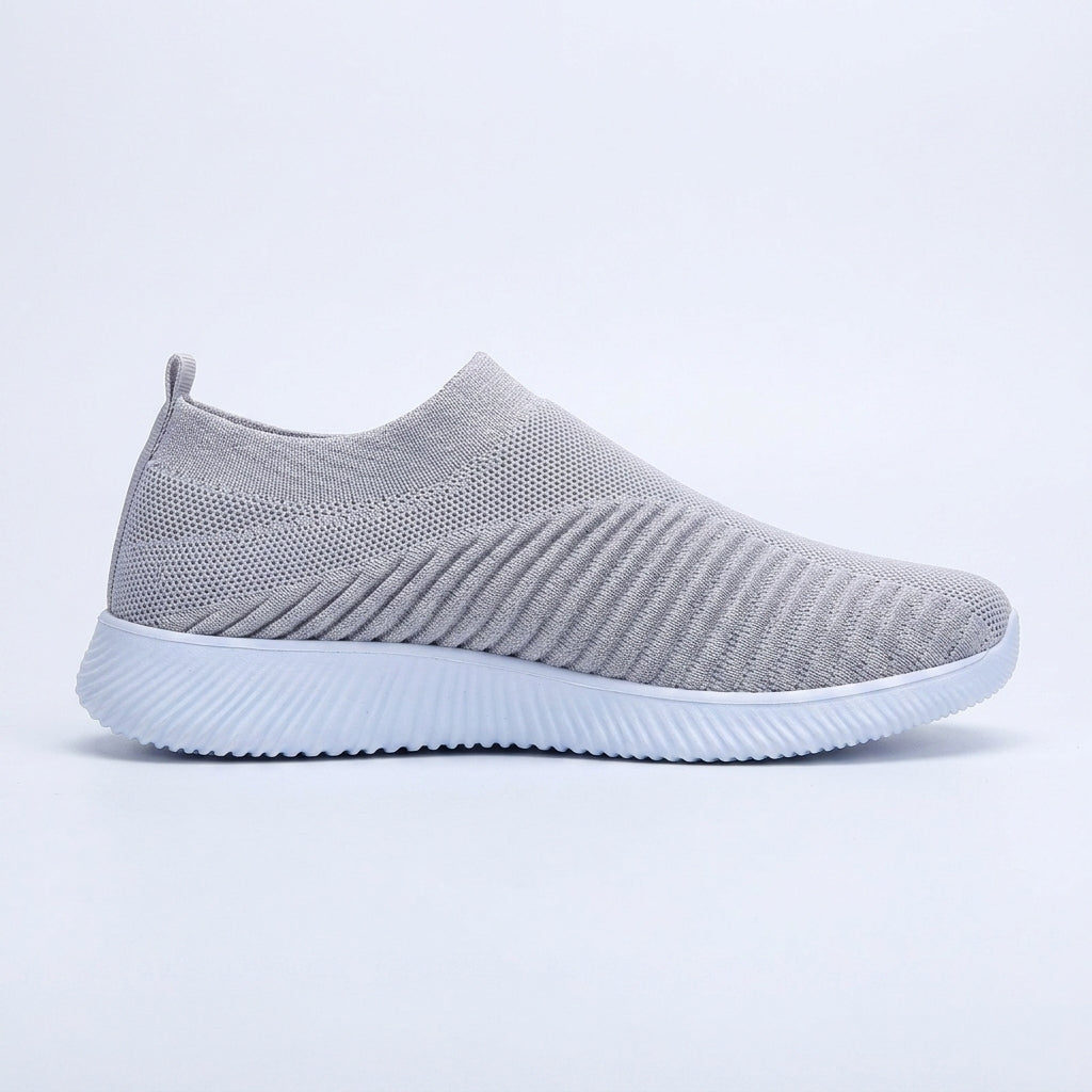 Women's Slip-On Knit Sneakers with Perforated Panel and Round Toe