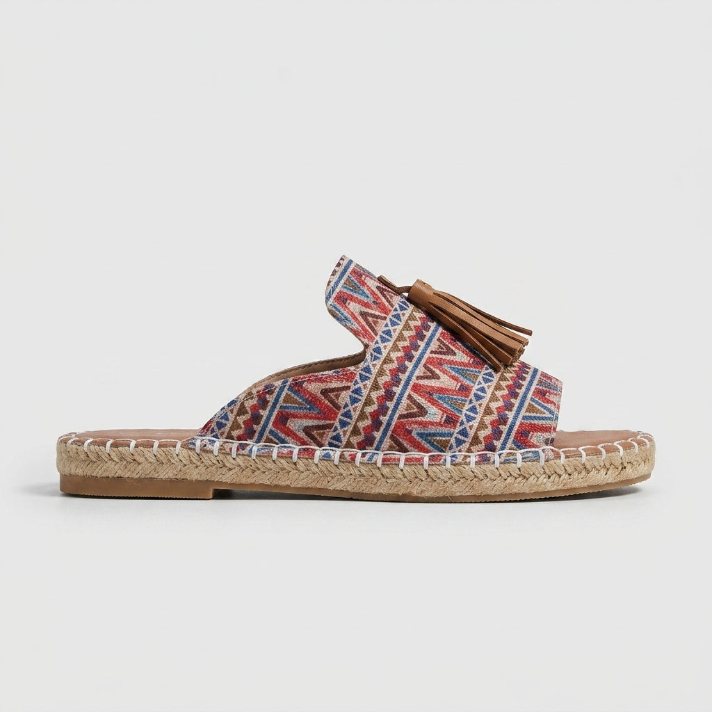 Women's Slippers Moccasin-Style Hand-Stitched Fringe Boho TPR Sole